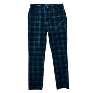 Talbots Velveteen High Waist Straight Leg Pants Black Watch Plaid Size 8 Velvet